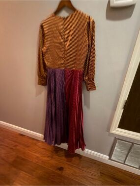 Colorblock Long Sleeve Midi Dress in Mustard, Purple & Red